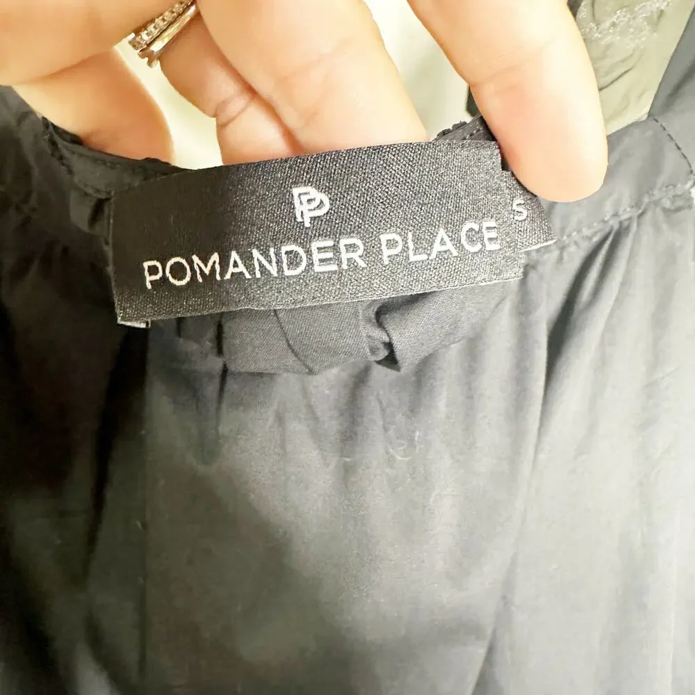 Pomander Place Tuckernuck Tinsley Blouse Sheer Puff Tulle Sleeves Black Small